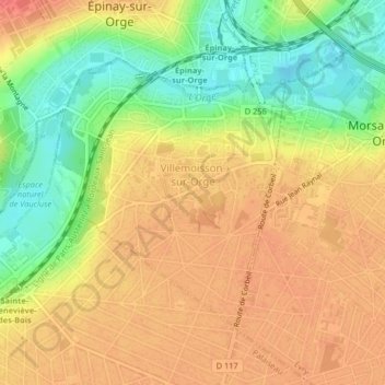 Mappa topografica Villemoisson-sur-Orge, altitudine, rilievo