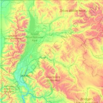 Mappa topografica Jackson Hole, altitudine, rilievo