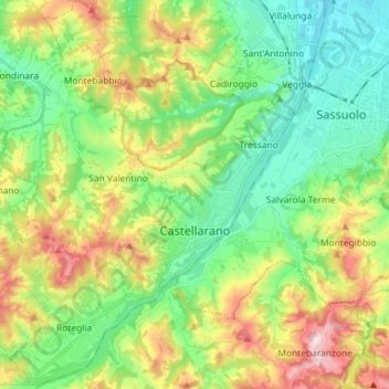 Mappa topografica Castellarano, altitudine, rilievo