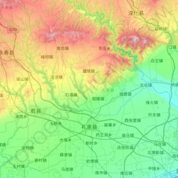 Mappa topografica 礼泉县, altitudine, rilievo