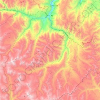 Mappa topografica Lircay, altitudine, rilievo