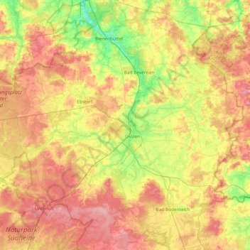 Mappa topografica Uelzen, altitudine, rilievo