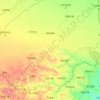 Mappa topografica 库伦旗, altitudine, rilievo