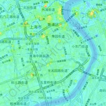 Mappa topografica 黄浦区, altitudine, rilievo