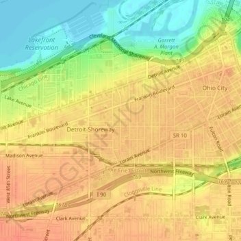 Mappa topografica Detroit - Shoreway, altitudine, rilievo