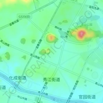 Mappa topografica 秀江街道, altitudine, rilievo