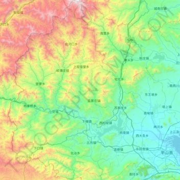 Mappa topografica 平山县, altitudine, rilievo