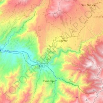 Mappa topografica Bolívar, altitudine, rilievo