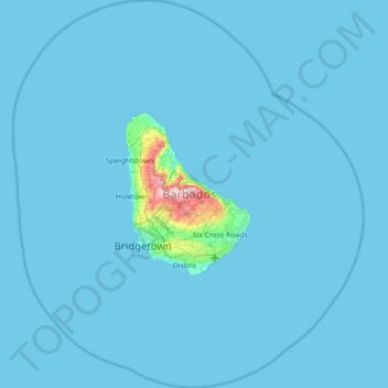 Mappa topografica Barbados, altitudine, rilievo