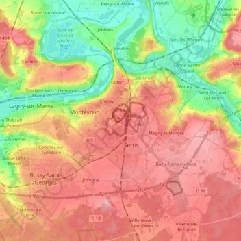 Mappa topografica Thorigny-sur-Marne, altitudine, rilievo