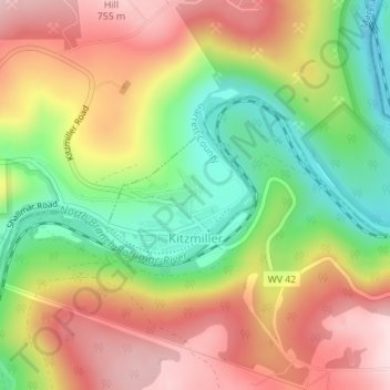 Mappa topografica Kitzmiller, altitudine, rilievo