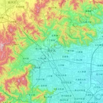 Mappa topografica 昌平区, altitudine, rilievo