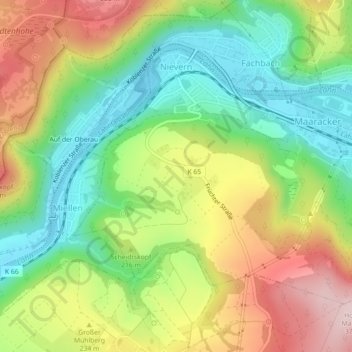 Mappa topografica Nievern, altitudine, rilievo