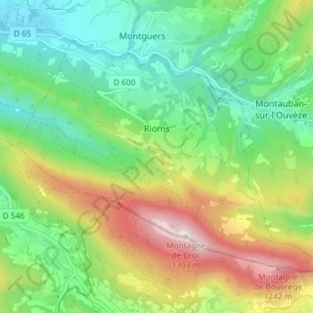Mappa topografica Rioms, altitudine, rilievo