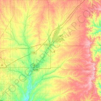 Mappa topografica Butler County, altitudine, rilievo