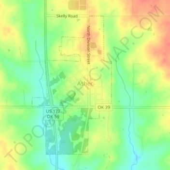 Mappa topografica Asher, altitudine, rilievo