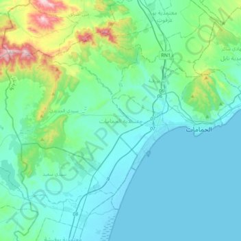 Mappa topografica Hammamet, altitudine, rilievo