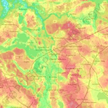 Mappa topografica Olsztyn, altitudine, rilievo