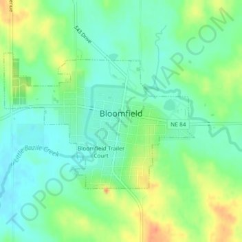Mappa topografica Bloomfield, altitudine, rilievo