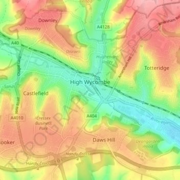 Mappa topografica High Wycombe, altitudine, rilievo