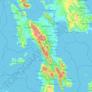Mappa topografica Leyte, altitudine, rilievo