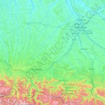 Mappa topografica Haute-Garonne, altitudine, rilievo