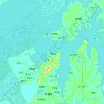 Mappa topografica 白沙洲乡, altitudine, rilievo