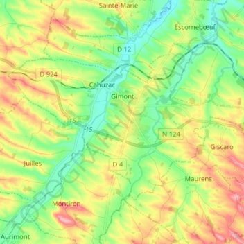 Mappa topografica Gimont, altitudine, rilievo