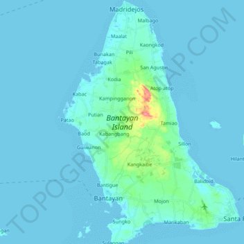 Mappa topografica Bantayan Island, altitudine, rilievo