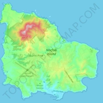 Mappa topografica Norfolk Island, altitudine, rilievo