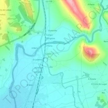Mappa topografica Ribas Altas, altitudine, rilievo