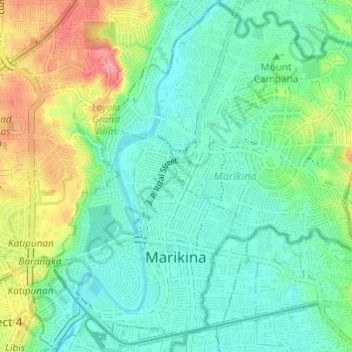 Mappa topografica Marikina, altitudine, rilievo