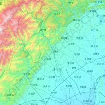 Mappa topografica 绵竹市, altitudine, rilievo