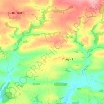 Mappa topografica Poughill, altitudine, rilievo
