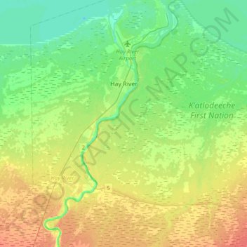 Mappa topografica Hay River, altitudine, rilievo