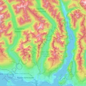 Mappa topografica North Vancouver, altitudine, rilievo