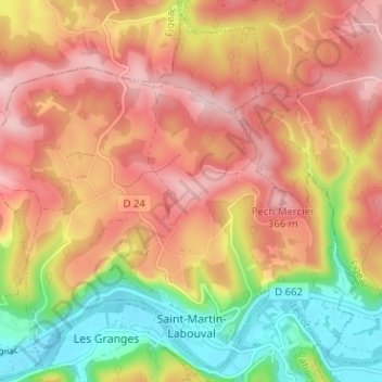 Mappa topografica Saint-Martin-Labouval, altitudine, rilievo