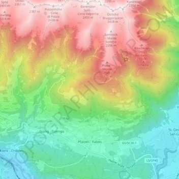 Mappa topografica Pfalzen, altitudine, rilievo