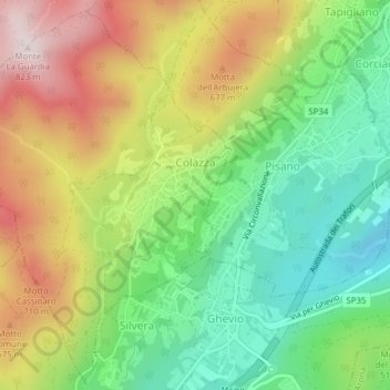 Mappa topografica Colazza, altitudine, rilievo
