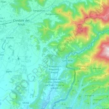 Mappa topografica Prepotto, altitudine, rilievo