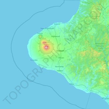 Mappa topografica Taranaki, altitudine, rilievo