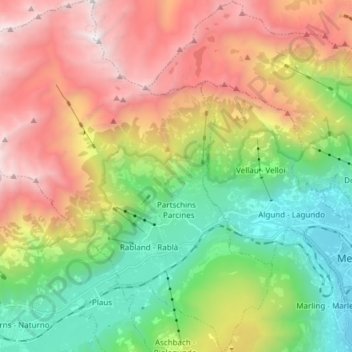 Mappa topografica Partschins - Parcines, altitudine, rilievo