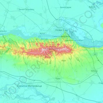 Mappa topografica Fruska Gora, altitudine, rilievo
