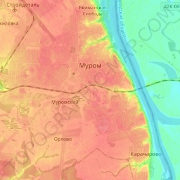 Mappa topografica Муром, altitudine, rilievo