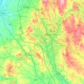 Mappa topografica Newcastle-under-Lyme, altitudine, rilievo