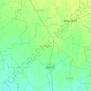 Mappa topografica Kishanganj, altitudine, rilievo