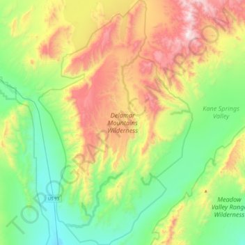 Mappa topografica Delamar Mountains Wilderness Area, altitudine, rilievo