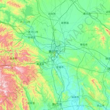 Mappa topografica 襄阳市, altitudine, rilievo