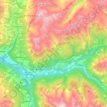 Mappa topografica Albula/Alvra, altitudine, rilievo