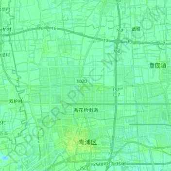 Mappa topografica 香花桥街道, altitudine, rilievo